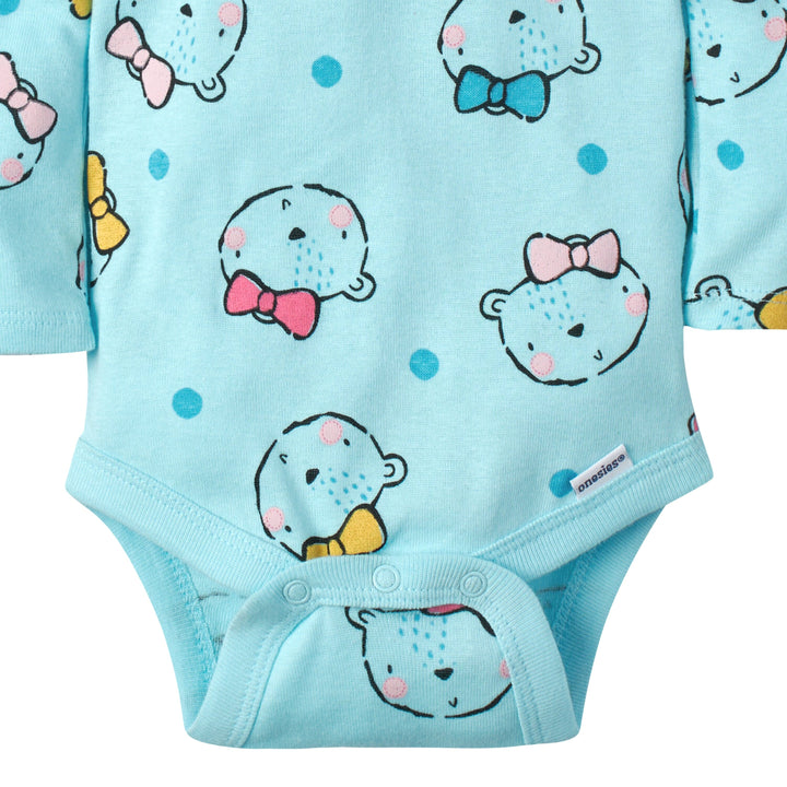 5-Pack Baby Girls Bear Long Sleeve Onesies® Bodysuits