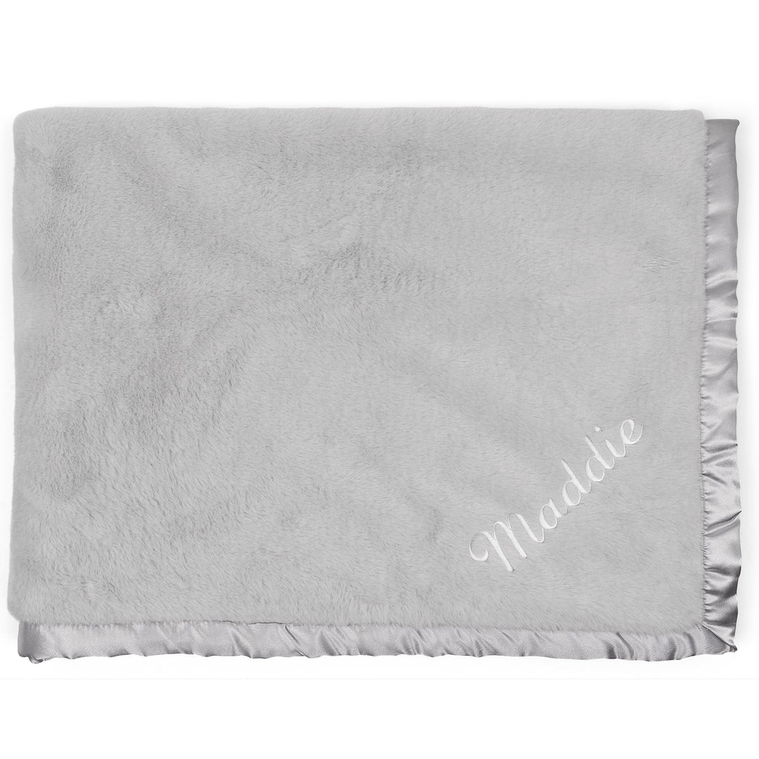Embroidered Neutral Light Gray Plush Blanket