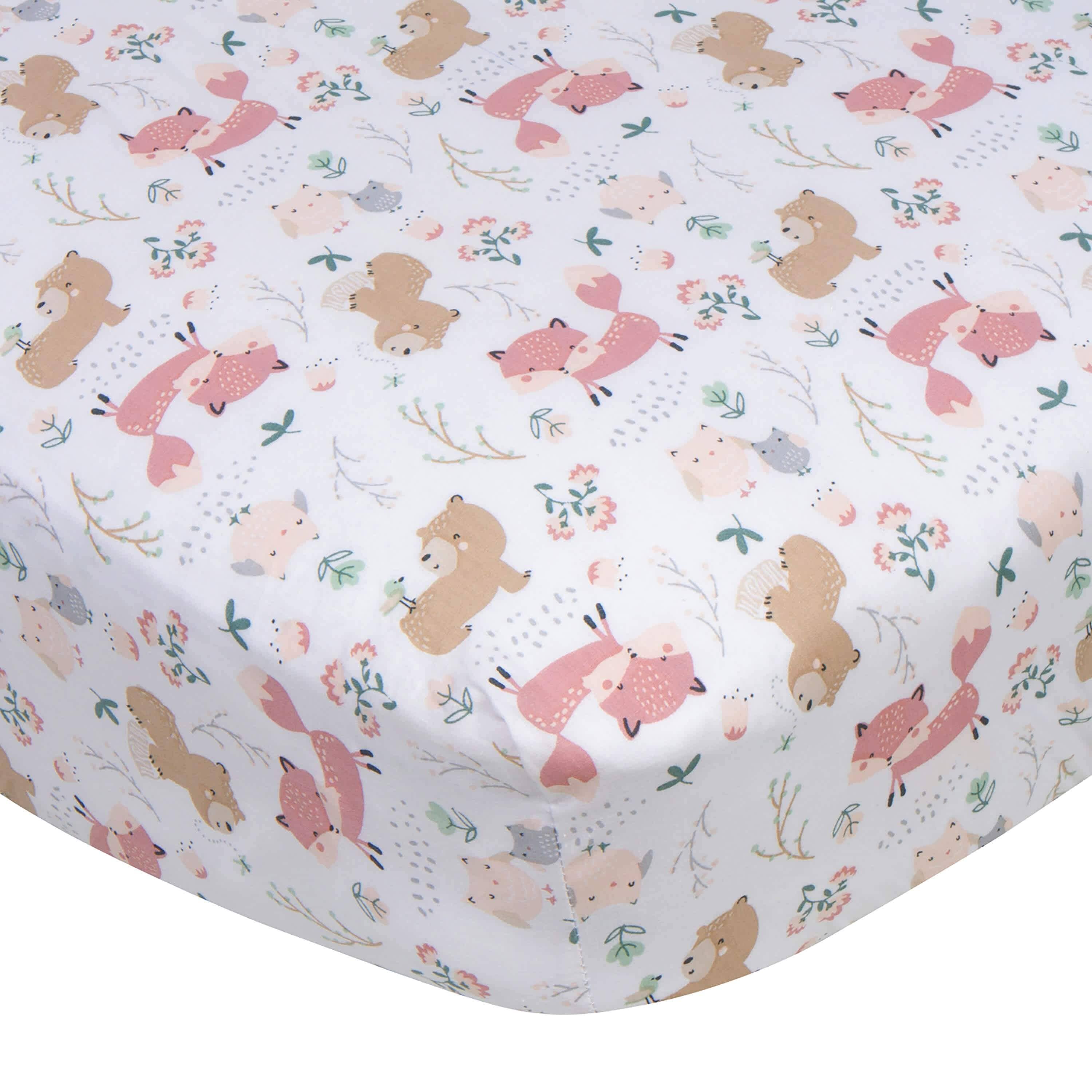 Animals & Boho Leaves Fitted Crib Sheet - 28"x52" Standard Size, Soft Stretchy For Baby Mattress