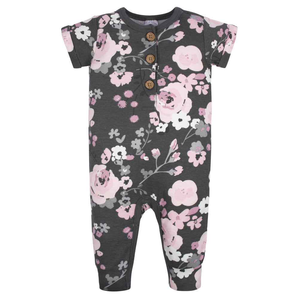 2-Pack Baby Girls Floral & Daisies Short Sleeve Rompers-Gerber Childrenswear