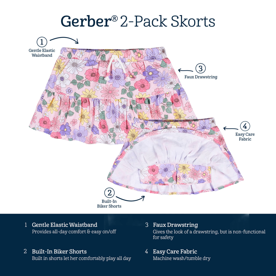 2-Pack Infant & Toddler Girls Pink Floral Skorts