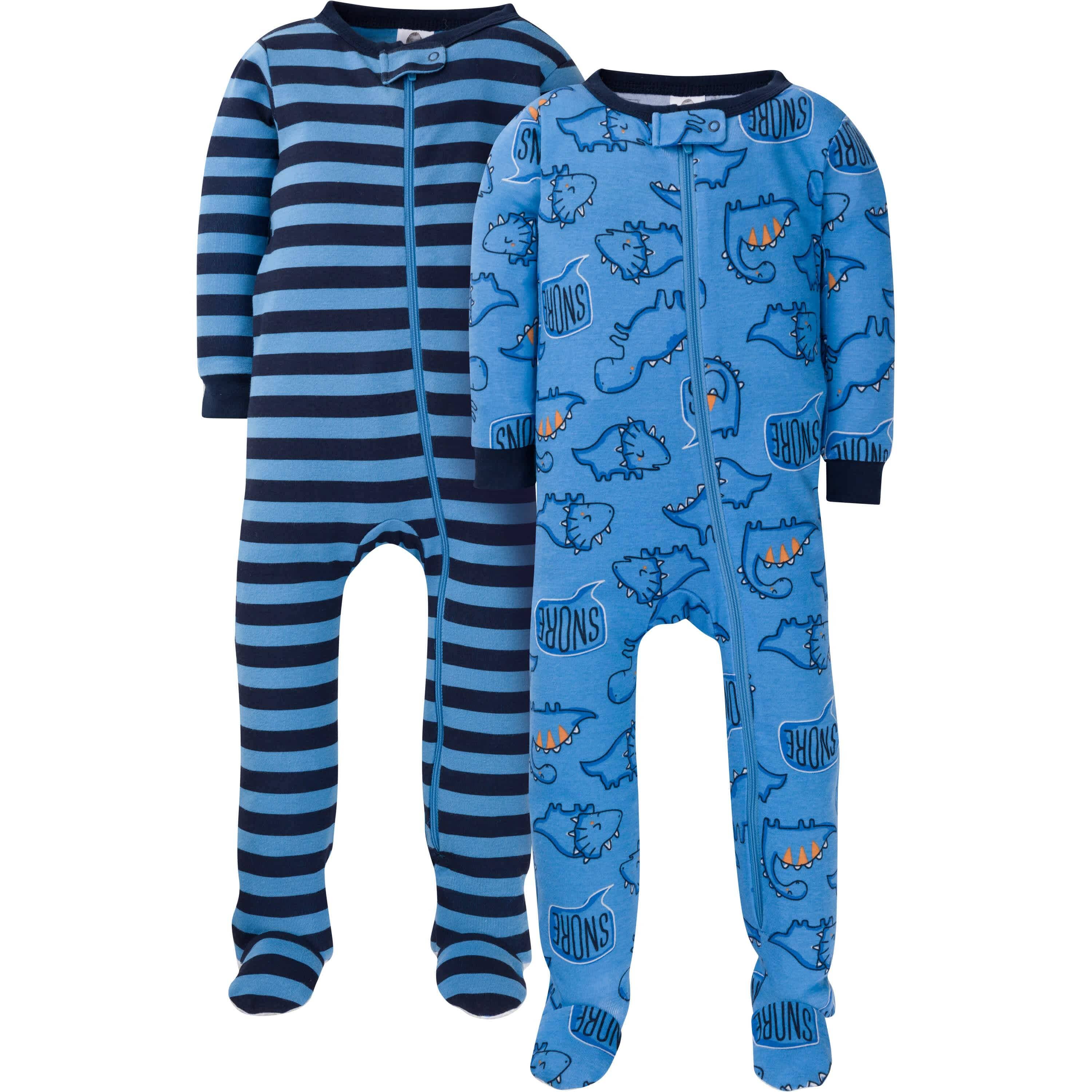 2-Pack Baby Toddler Boys Dino Snug Fit Footed Cotton Pajamas