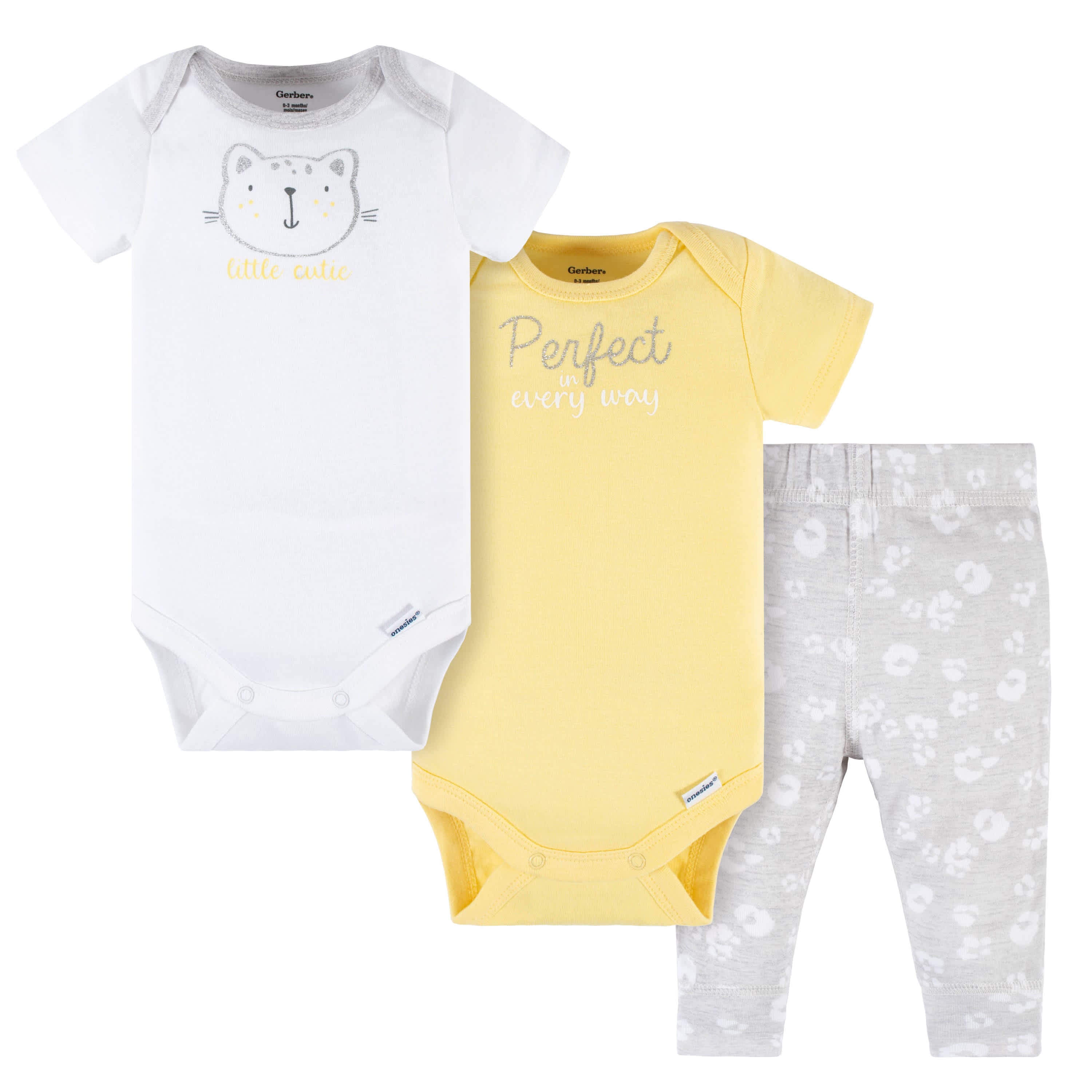 3-Piece Baby Girls Purrfectly Wild Short Sleeve Onesies® Bodysuits & P –  Gerber Childrenswear