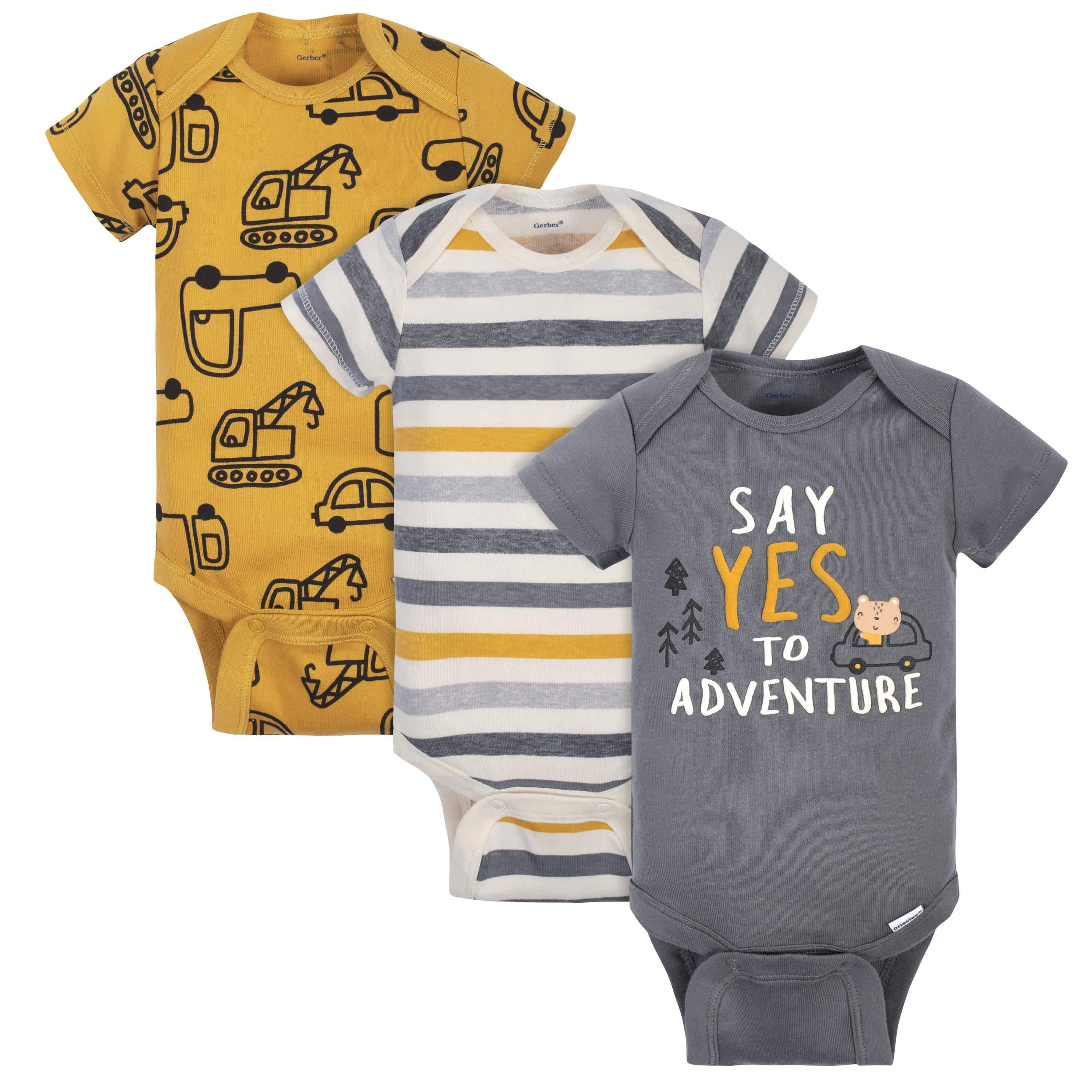 3Pack Baby Boys Construction Trucks Short Sleeve Onesies® Bodysuits