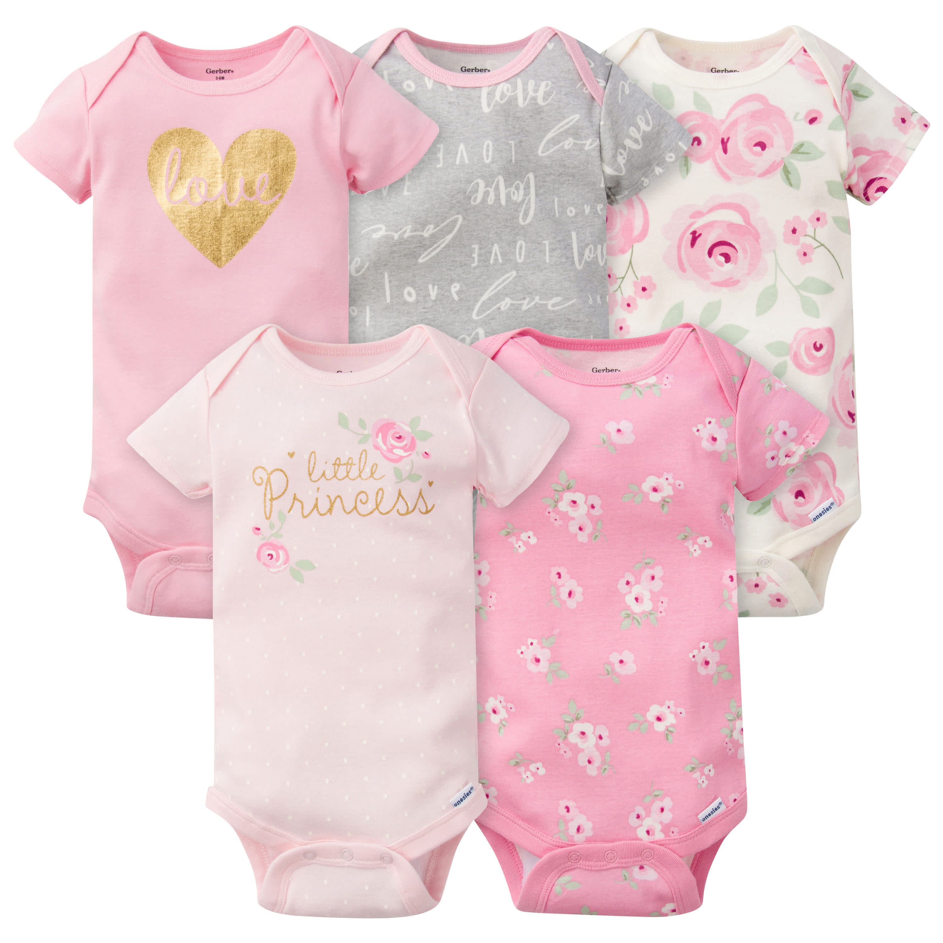 5 Pack Baby Girls Floral Short Sleeve Onesies Bodysuits Gerber 5-pack-baby-girls-floral-short-sleeve-onesies-bodysuits-gerber