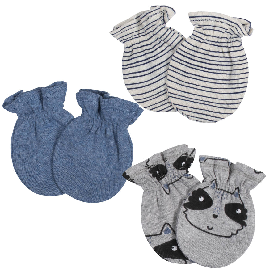 3-Pack Baby Boys Raccoon No Scratch Mittens-Gerber Childrenswear