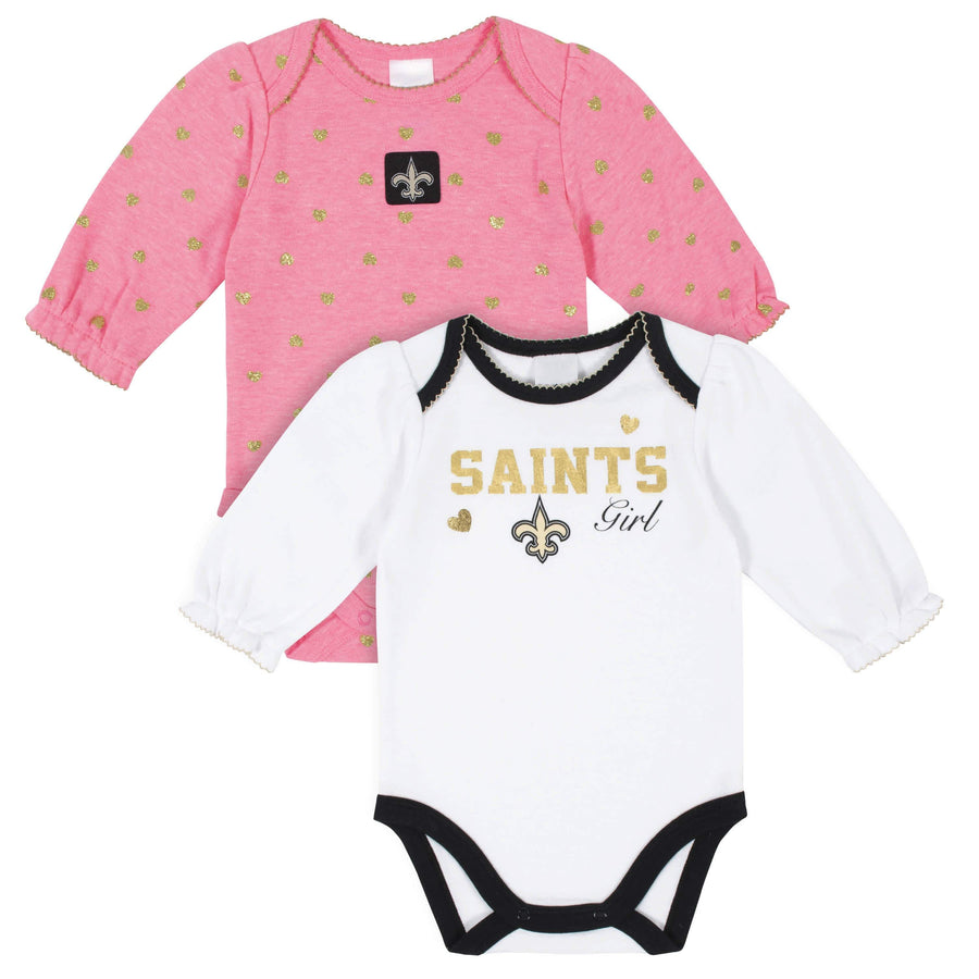New Orleans Saints Baby Girls Long Sleeve Bodysuits-Gerber Childrenswear