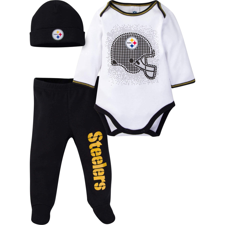 3-Piece Baby Boys Steelers Bodysuit, Footed Pant, & Cap Set-Gerber Childrenswear