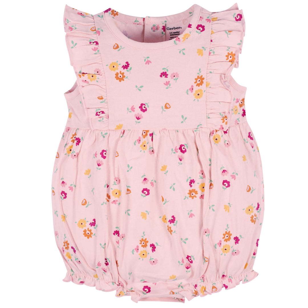 3-Pack Baby Girls Floral Fox Rompers