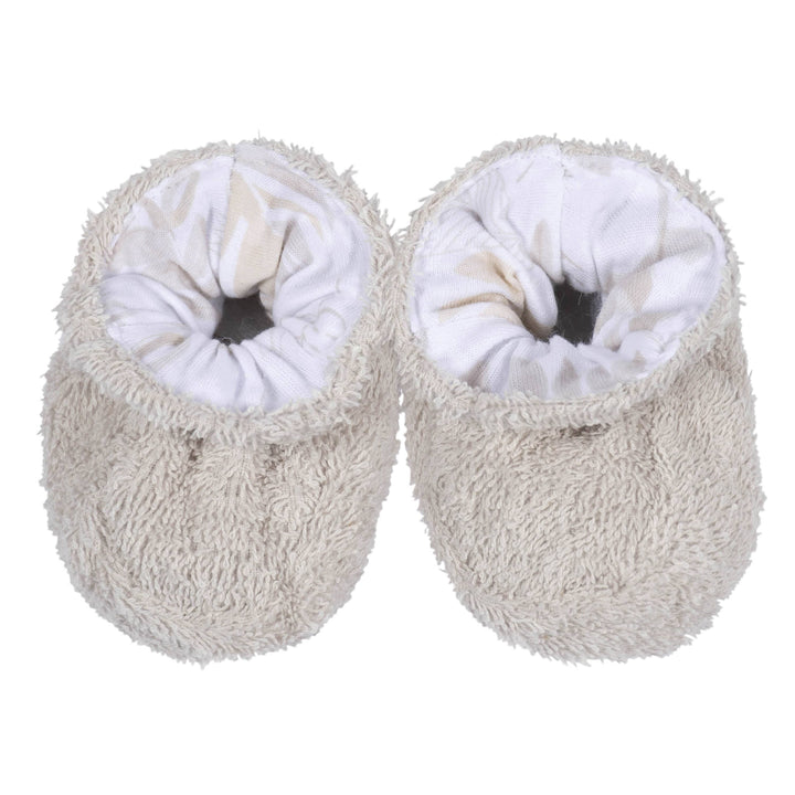 Embroidered 2-Piece Baby Neutral Natural Leaves Bathrobe & Booties Set (0-9M)
