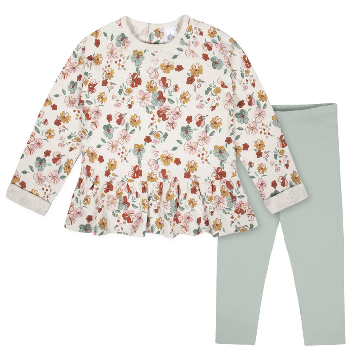 2-Piece Infant & Toddler Girls Mint Floral Peplum Top & Leggings Set
