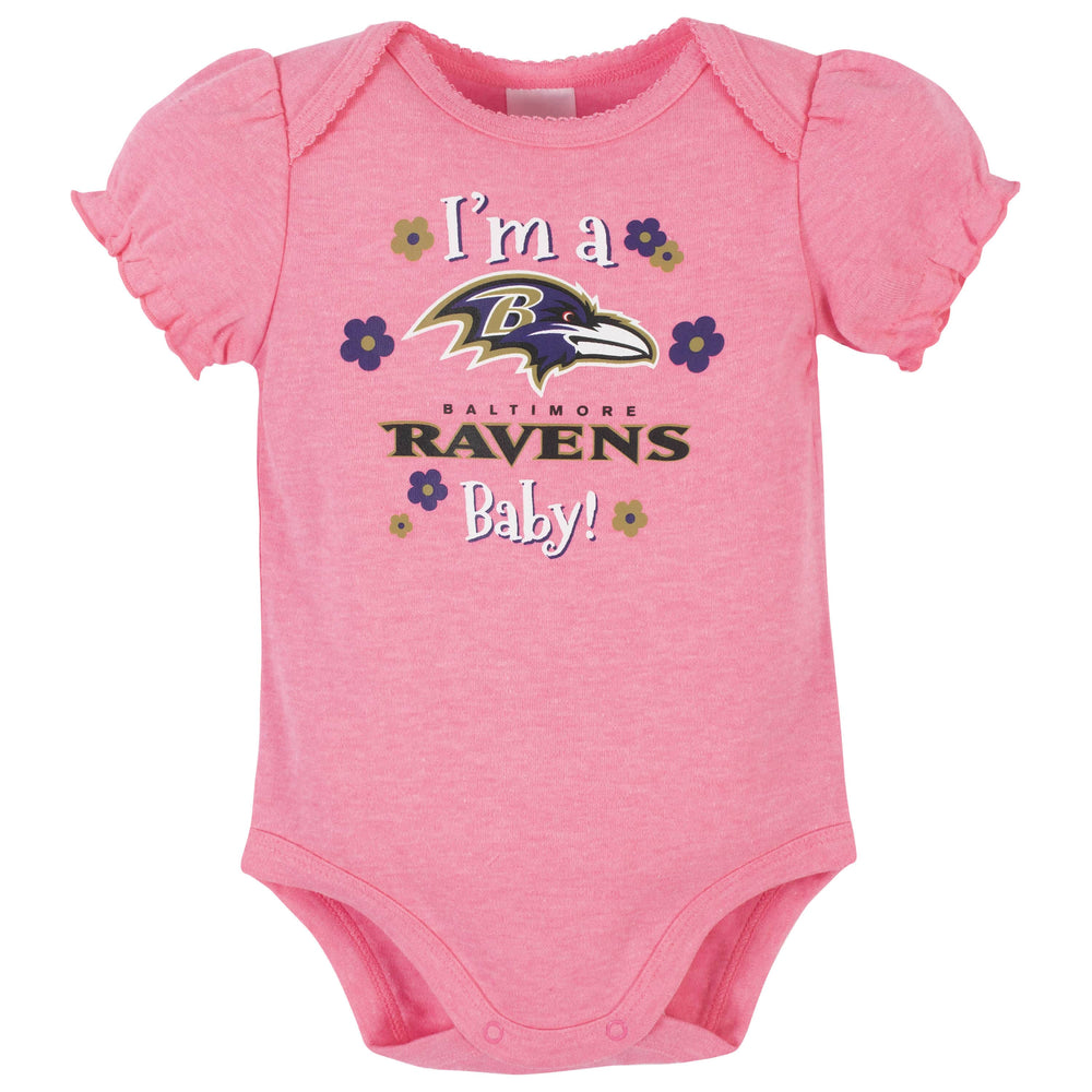 Baltimore Ravens Baby Girls Short Sleeve Bodysuits-Gerber Childrenswear