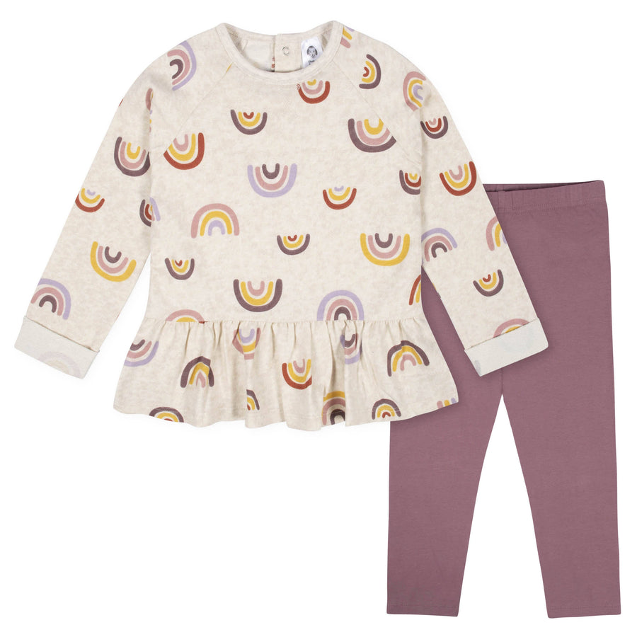 2-Piece Infant & Toddler Girls Burgundy Rainbow Peplum Top & Leggings Set