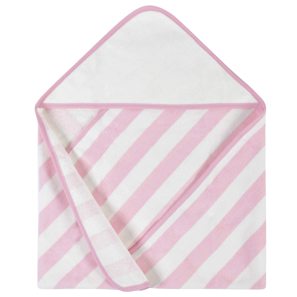 Embroidered 4-Piece Girls Striped Pink Hooded Towel & Washcloths Set-Gerber Childrenswear