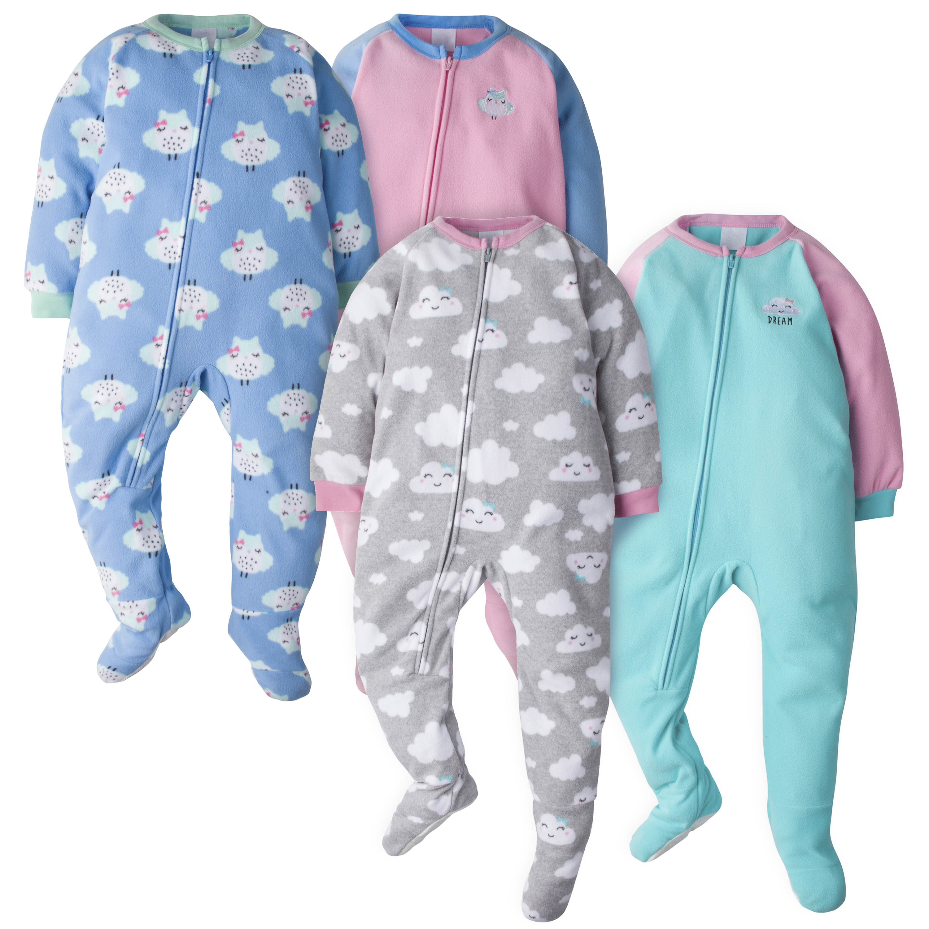 4Pack Toddler Girls Fleece Pajamas Clouds & Owls Gerber Childrenswear