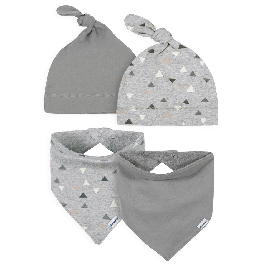 4-Piece Baby Boys Triangle Caps and Bibs Set