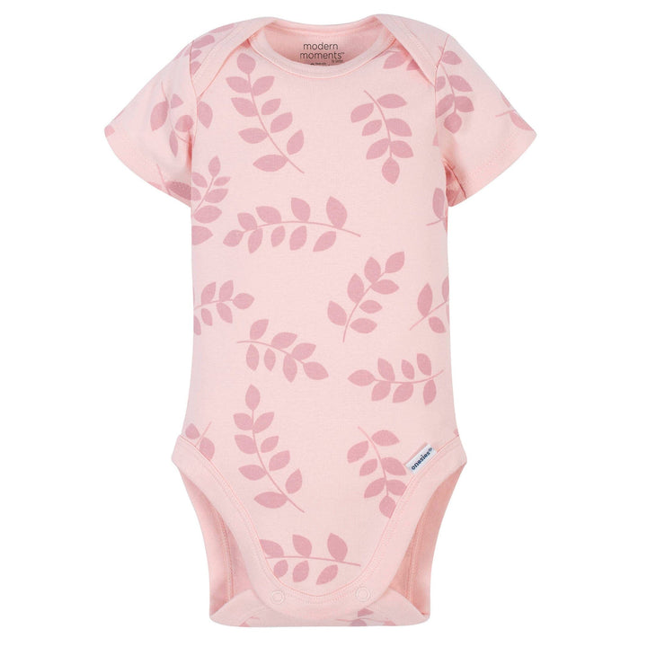 Baby Girls Pink Leaves Short Sleeve Onesies® Bodysuit