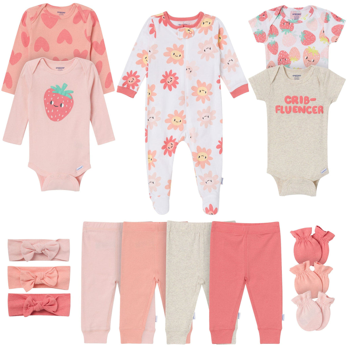 15-Piece Baby Girls Strawberries Layette outfits Onesies® Brand 