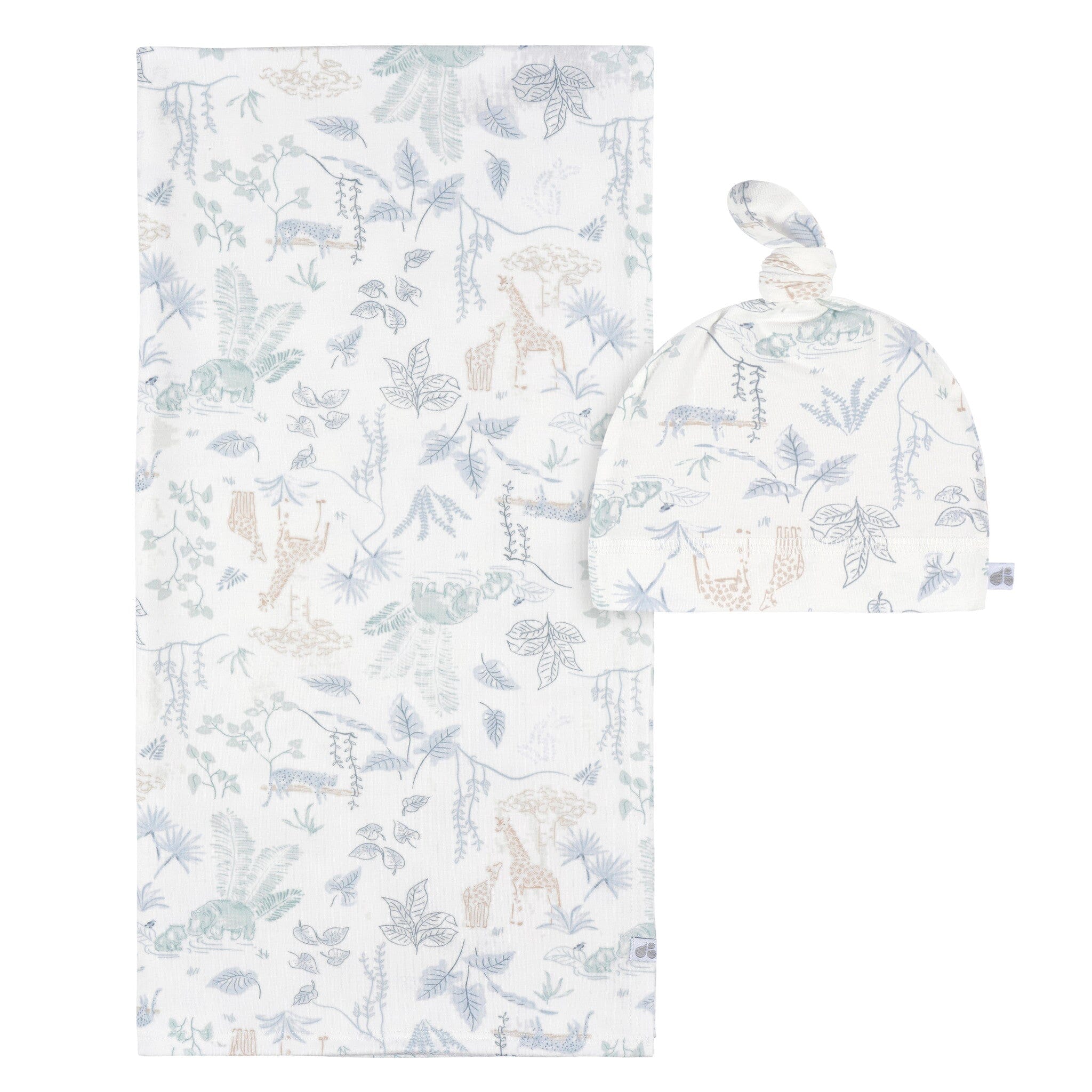 2-Piece Baby Boys Ivory Blue Palms Swaddle Blanket & Hat Set Gerber® 