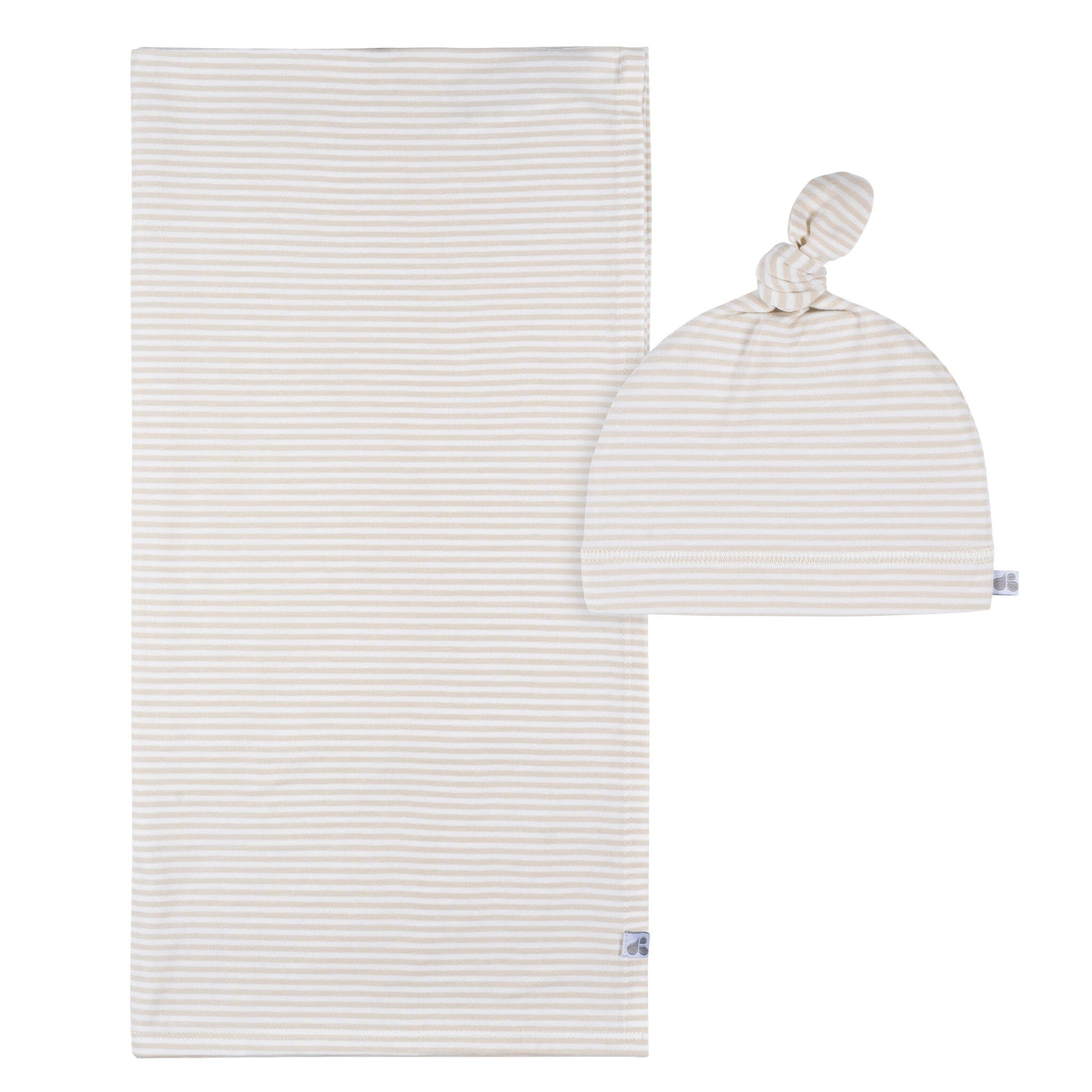 2-Piece Baby Neutral Tan Stripe Swaddle Blanket & Hat Set Gerber® 