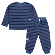 2-Piece Toddler Boys Blue Stripe Long Sleeve Top & Jogger Set