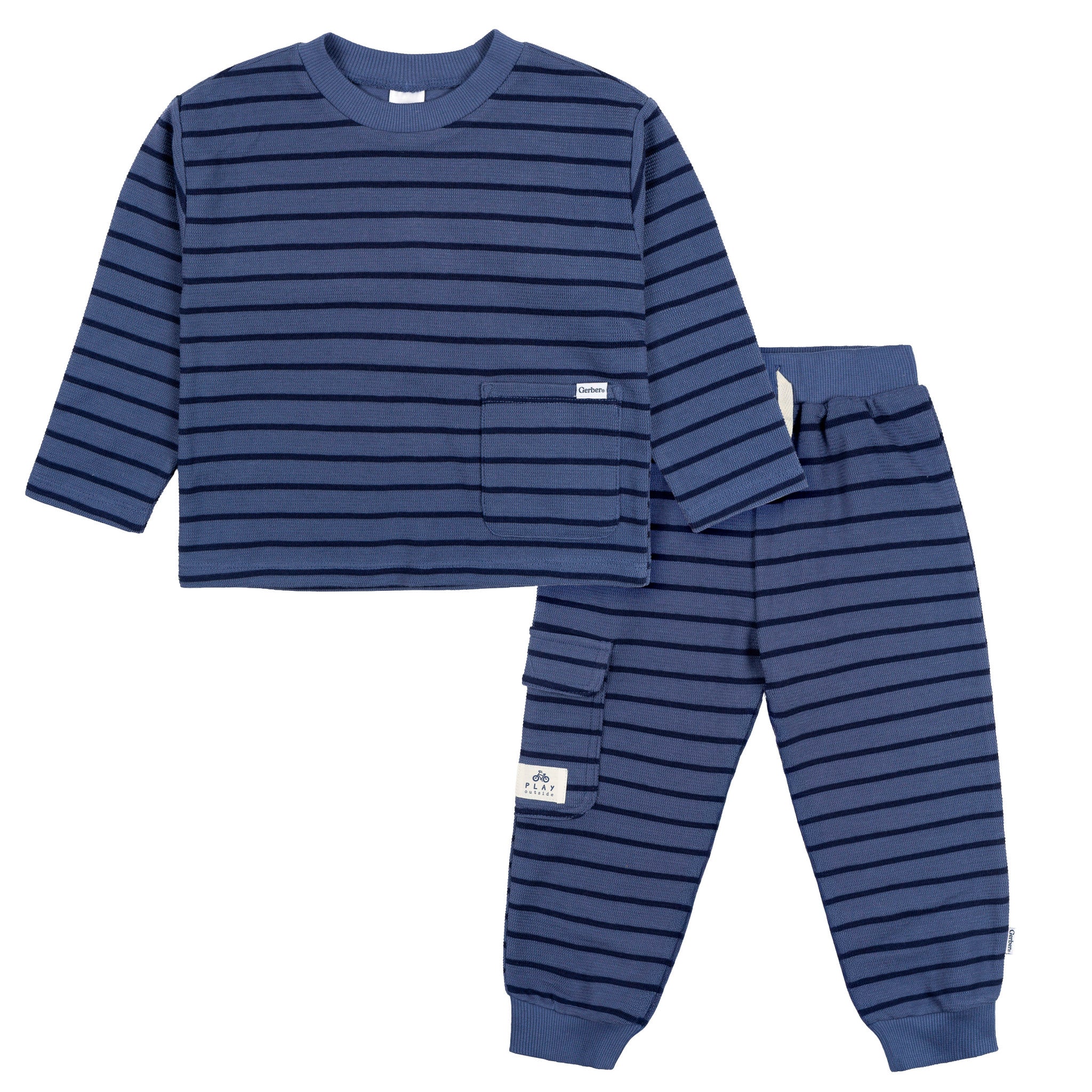 2-Piece Toddler Boys Blue Stripe Long Sleeve Top & Jogger Set