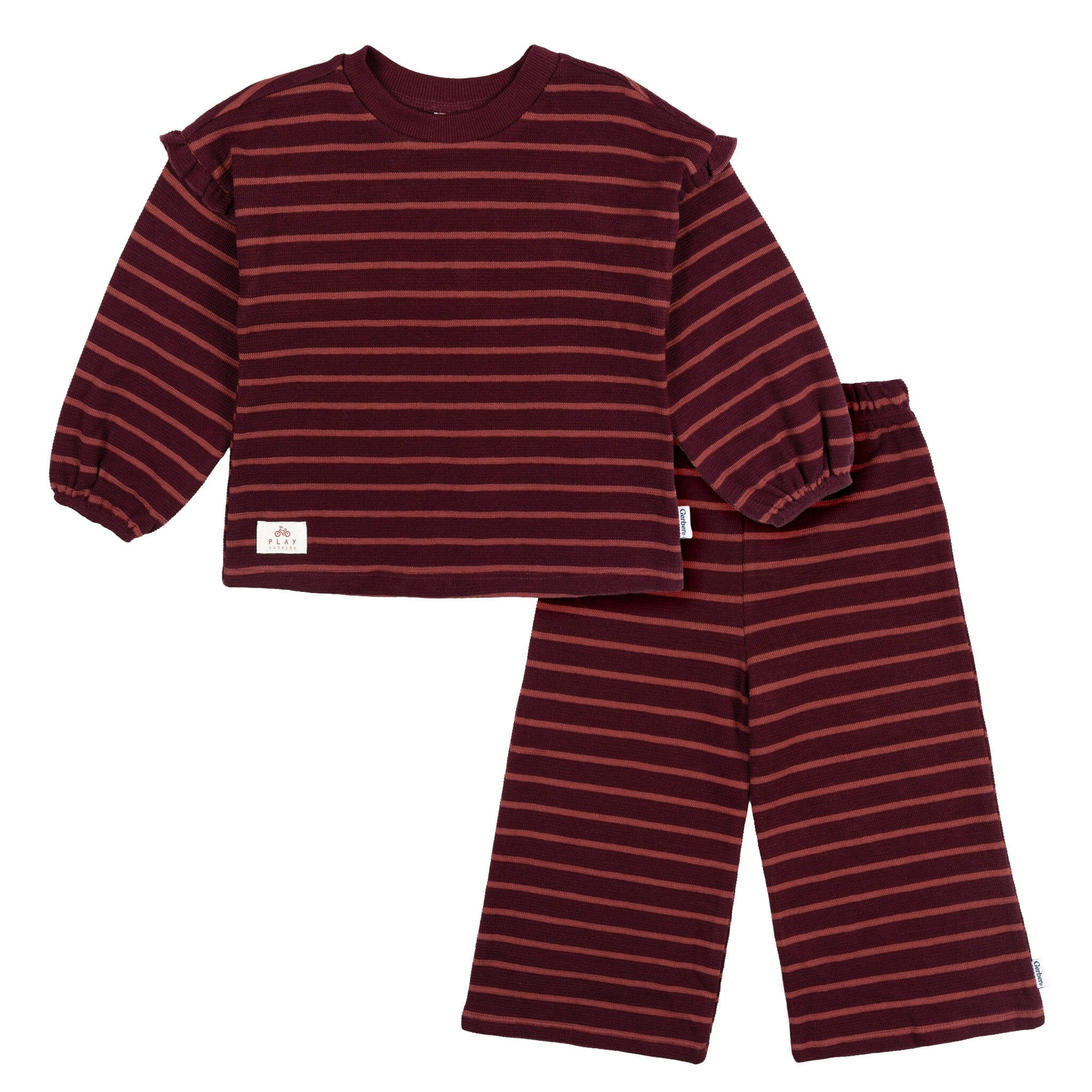 2-Piece Toddler Girls Fig Stripe Long Sleeve Top & Wide Leg Pant Set outfits Gerber® 