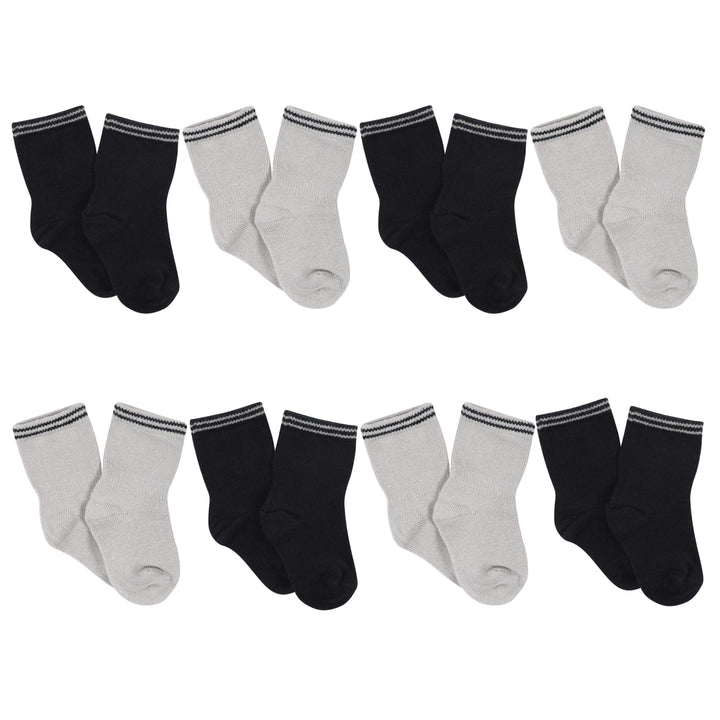 8-Pack Baby Boys Black & Taupe Stripes Wiggle-Proof™ Socks