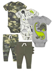 5-Piece Baby Boys Dino Onesies® Bodysuits & Pants Sets