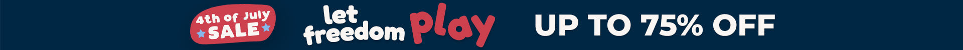 A promotional banner with a dark blue background featuring red and white text that reads '5th July - 24 Hour SALE' and 'let freedom play UP TO 75% OFF'.