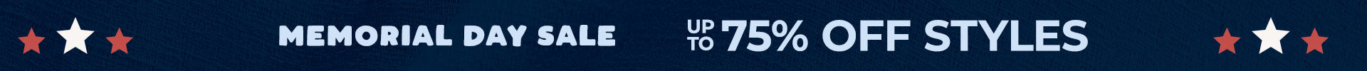 Sale banner with navy background indicating up to 75% off