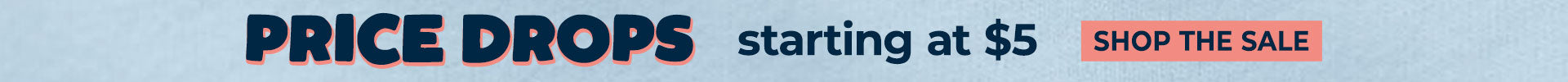 Promotional text on a light blue background with 'Price Drops' and 'Shop the Sale' text.