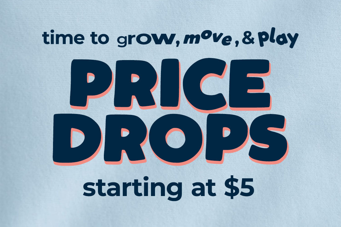 Promotional text on a light blue background with 'PRICE DROPS' in large navy letters.
