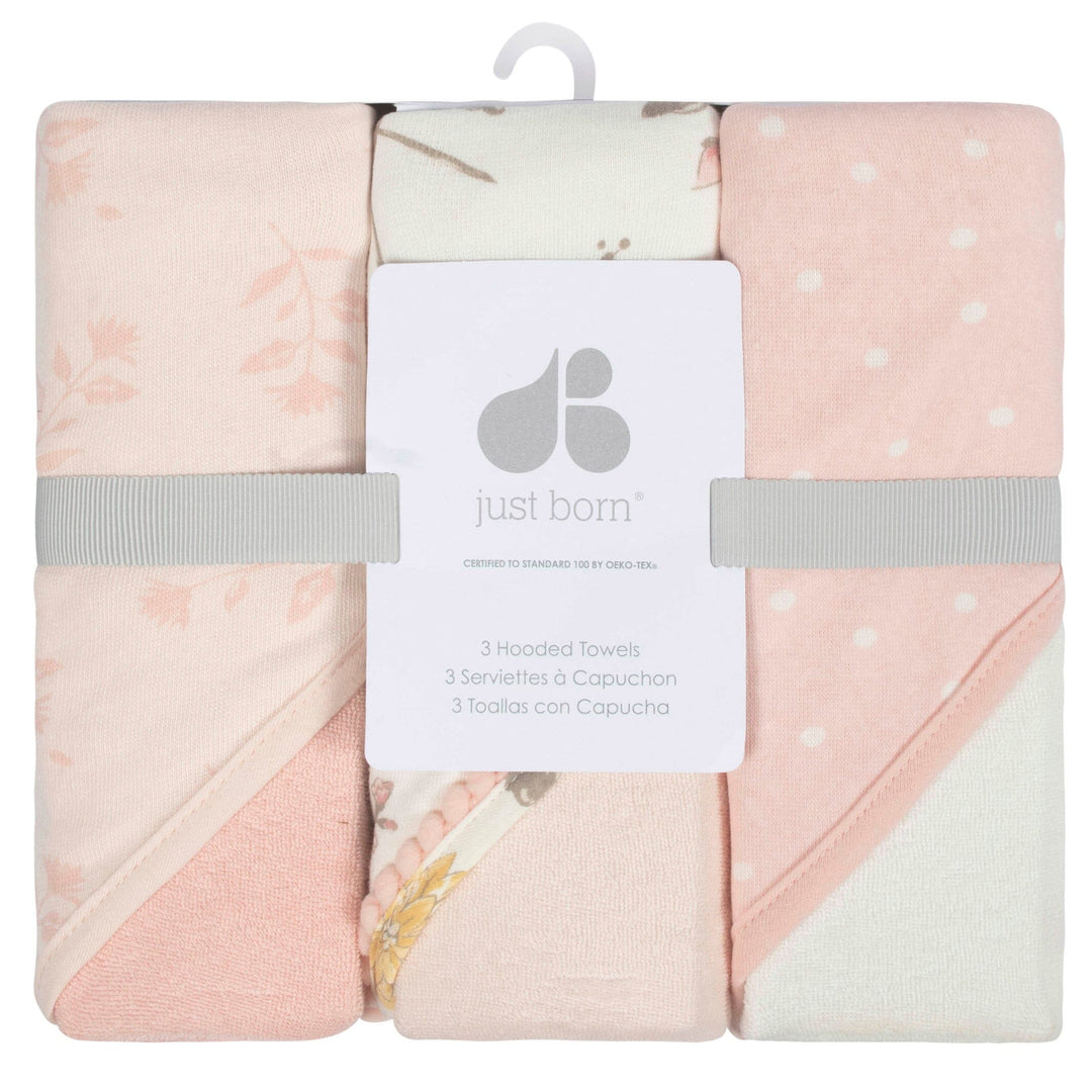 3-Pack Baby Girls Vintage Floral Hooded Towels