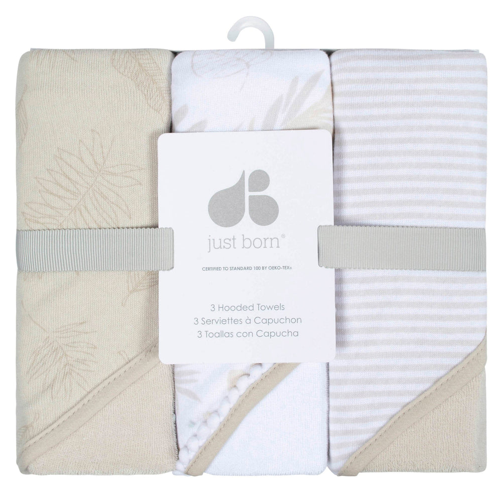 3-Pack Baby Neutral Natural Foliage Hooded Towels