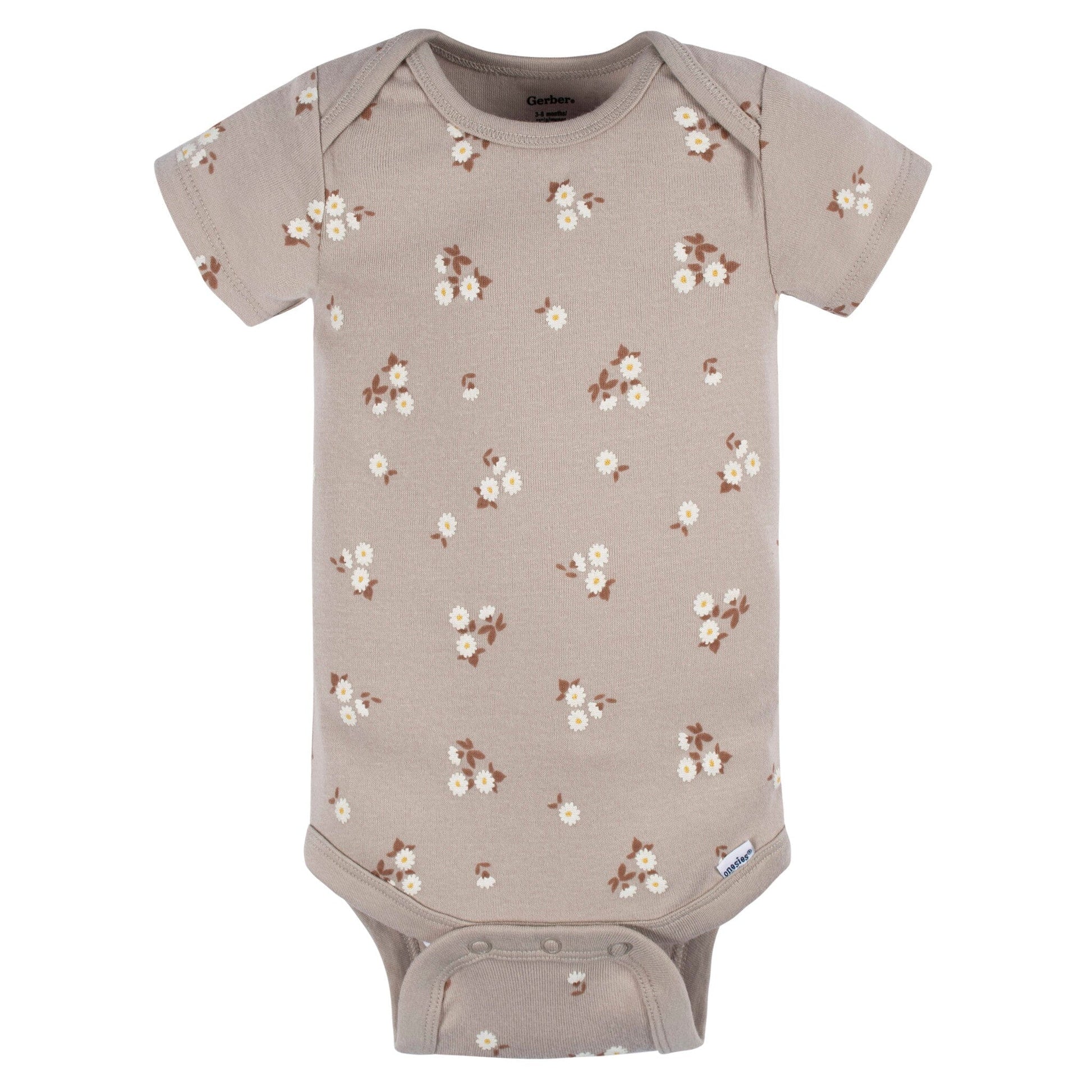 3-Pack Baby Girls Taupe Flower Fields Short Sleeve Onesies® Bodysuits Onesies Bodysuits Gerber® 