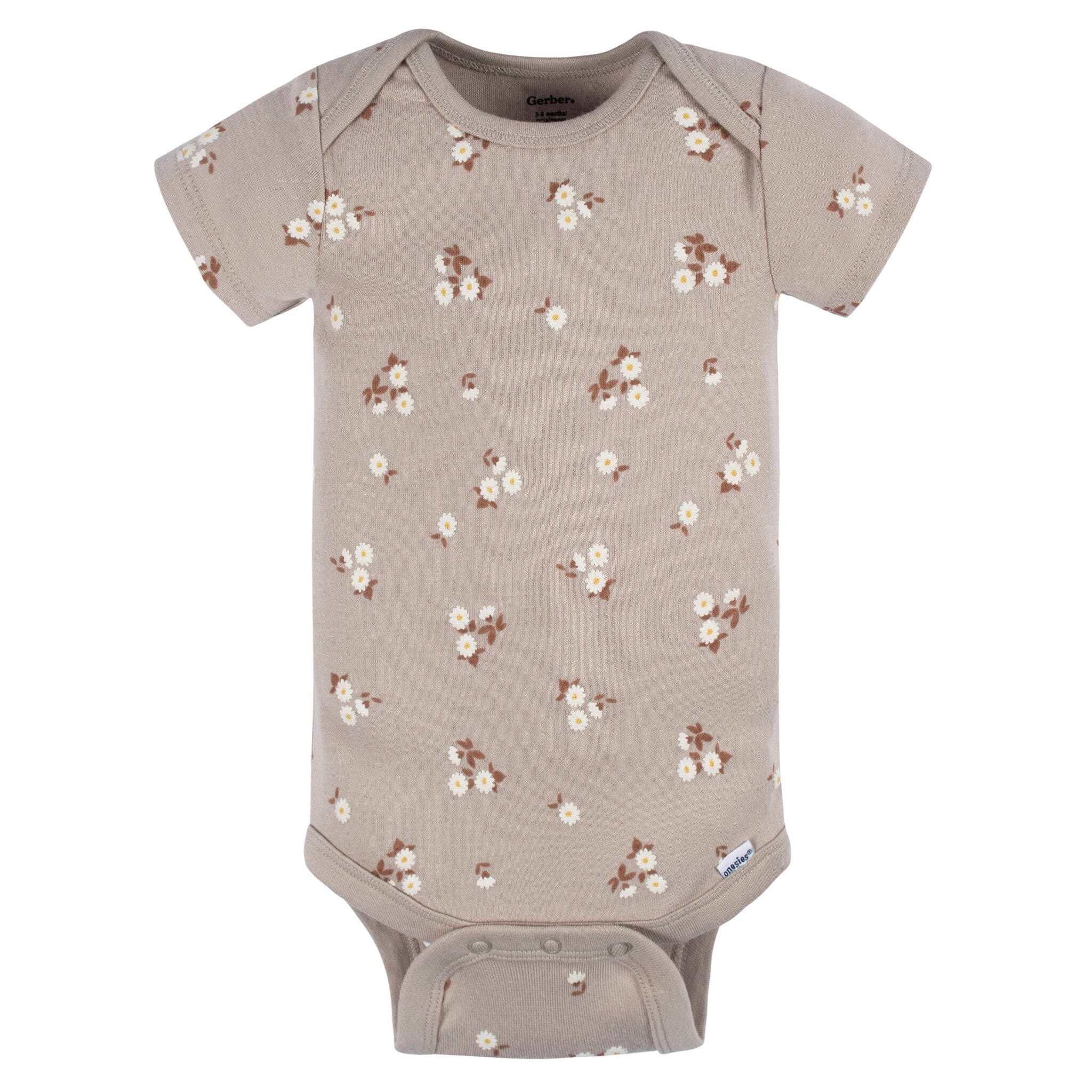 3-Pack Baby Girls Taupe Flower Fields Short Sleeve Onesies® Bodysuits Onesies Bodysuits Gerber® 
