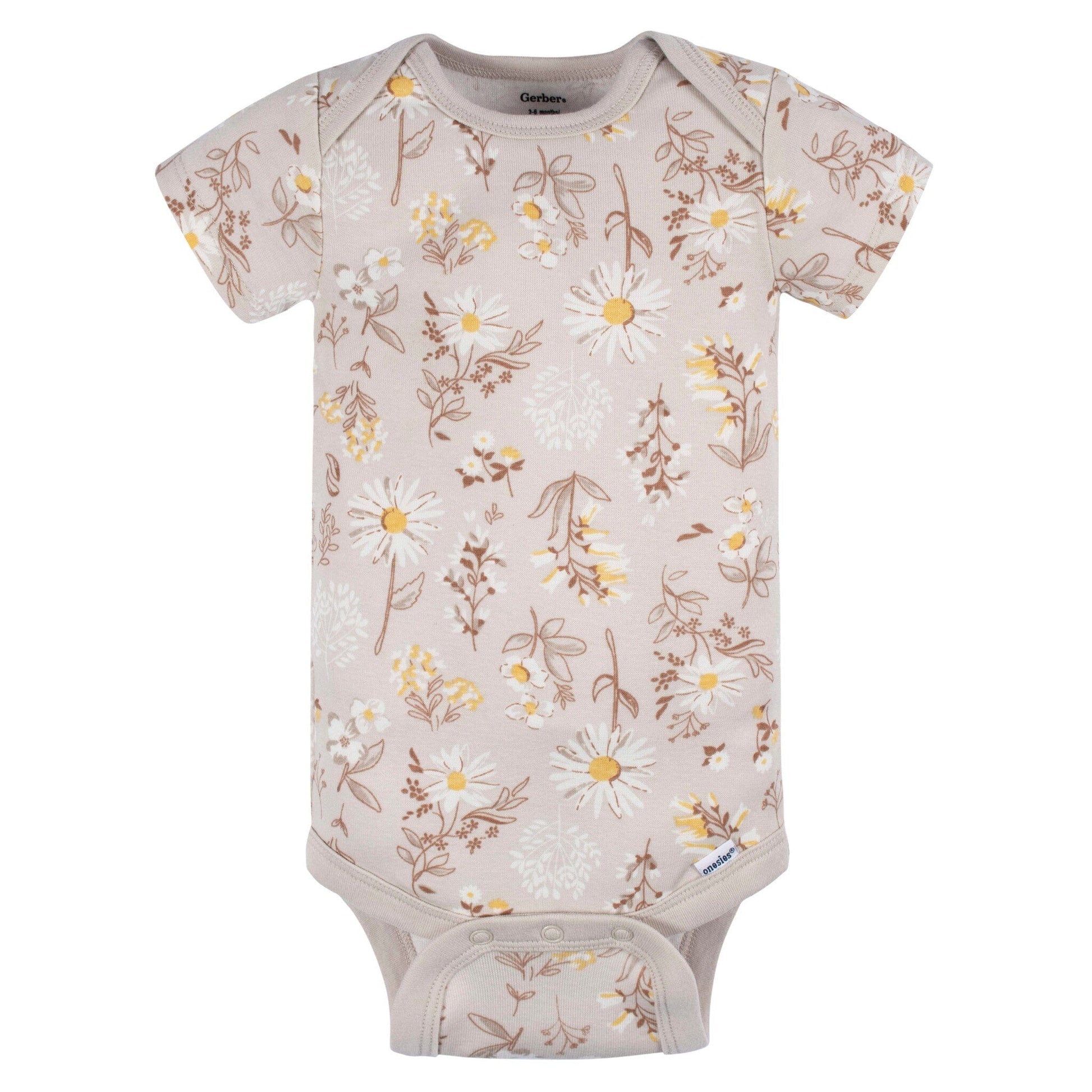 3-Pack Baby Girls Taupe Flower Fields Short Sleeve Onesies® Bodysuits Onesies Bodysuits Gerber® 