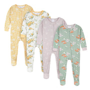 4-Pack Baby & Toddler Girls Roses & Fox Snug Fit Footed Cotton Pajamas Gerber® 