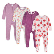 4-Pack Baby & Toddler Girls Apple & Woodland Floral Snug Fit Footed Cotton Pajamas Gerber® 
