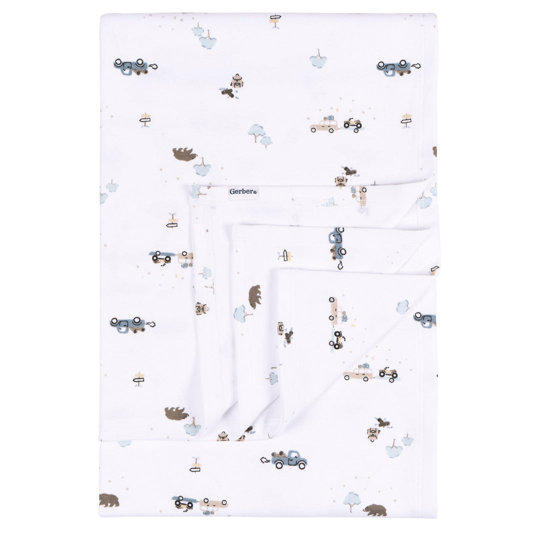 3-Piece Baby Boys Road Trip Footless Pajamas, Swaddle, and Cap Bundle sleepwear Gerber® 