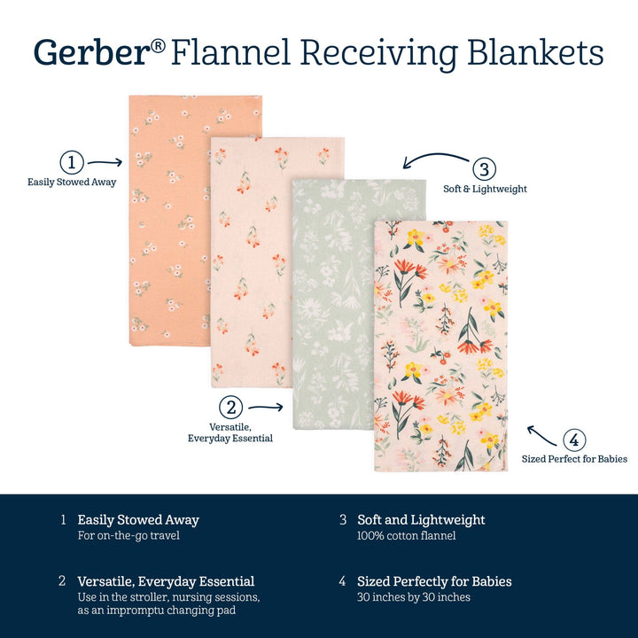 4-Pack Baby Girls Wildflower Flannel Blankets