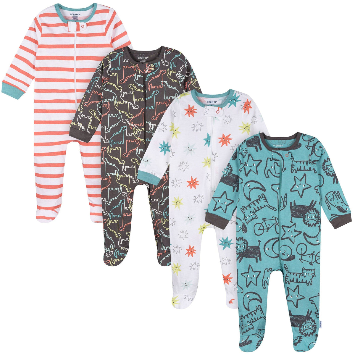 4-Pack Baby Boys Animals Sleep 'N Play Sleepwear Gerber® 