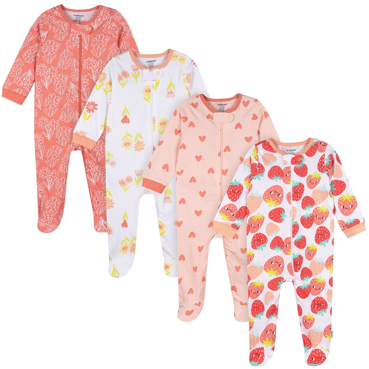 4-Pack Baby Girls Strawverry Sleep 'N Play Sleepwear Gerber® 