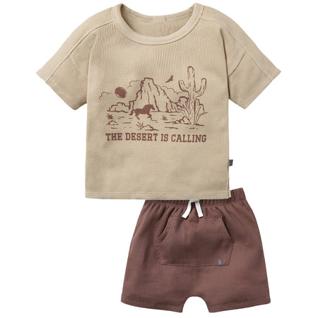 2-Piece Infant & Toddler Boys Desert T-Shirt & Brown Harem Shorts Set