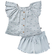 2-Piece Infant & Toddler Girls Light Blue Daisy Ruffled Sleeve Top & Smocked Wide Leg Shorts Set outfits-doorbusters modern moments™ by Gerber® 