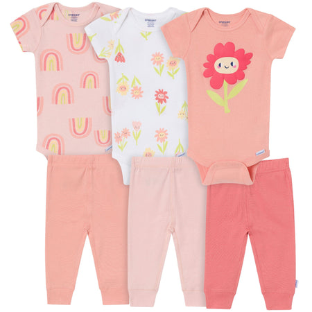 6-Piece Baby Girls Daisy Bodysuit & Active Pant Set