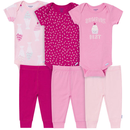 6-Piece Baby Girls Sweet Treats Bodysuit & Active Pant Set