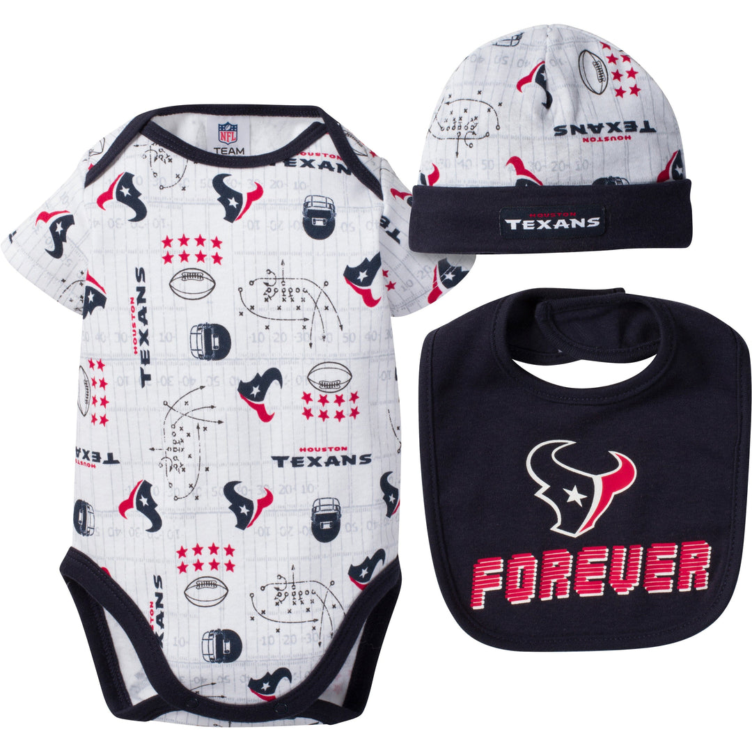 3-Piece Baby Boys Houston Texans Bodysuit, Bib, and Cap Set