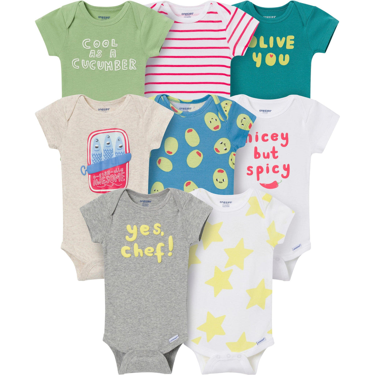 8-Pack Baby Boys Snack Time Onesies Brand Bodysuits Onesies Bodysuits Gerber® 